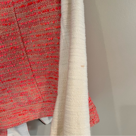 Anthropologie Elevenses Tweed Pink & Off White Zipper Front Moto Jacket | 6 - Picture 10 of 12